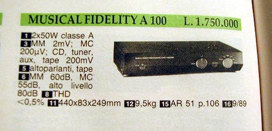 MUSICAL FIDELITY A100 Amplificatore Integrato Classe A vintage